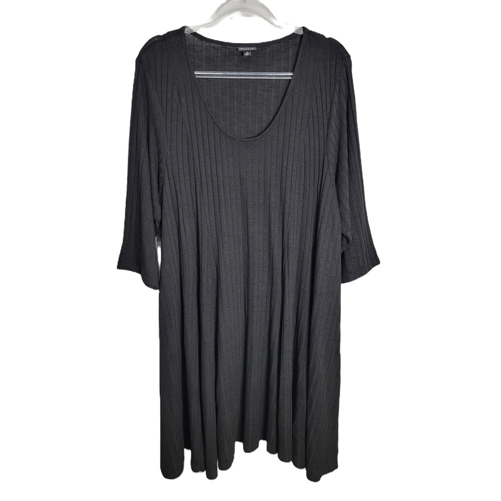 Torrid Women 3X‎ Dress Black Ribbed Knit Scoop Neck 3/4 Sleeve Babydoll Swing